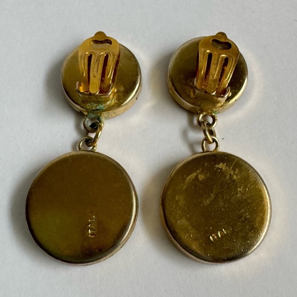 Micro Mosaic Intricate Dangle Earrings Clip-On Roma Italy Italian Vintage Glass - Picture 3 of 7